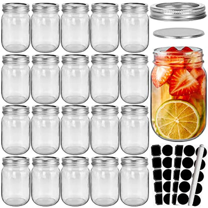 CycleMore 20 Pcs 12oz Glass Mason Jars With Silver Separable Lids, 350ml Round Canning Jars for Honey, Jam, Herb, Wedding Favor, Kitchen Storage Wide Mouth Bottles for Crafts, Meal Prep - size: 12oz - 20 Pack
