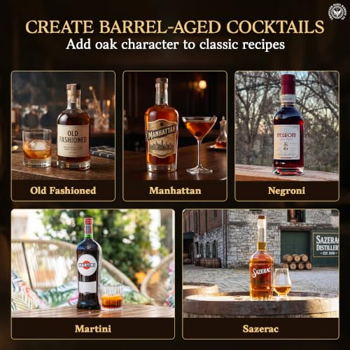 2 Liter Oak Aging Barrel with Wood Stand, Bung & Spigot - Mini Whiskey Barrels for The Home Alcohol Distiller, Moonshiner & Winemaker - Age Cocktails, Bourbon, Whisky, Tequila, Rum, Mead Wine (2L) - size: 2 Liter