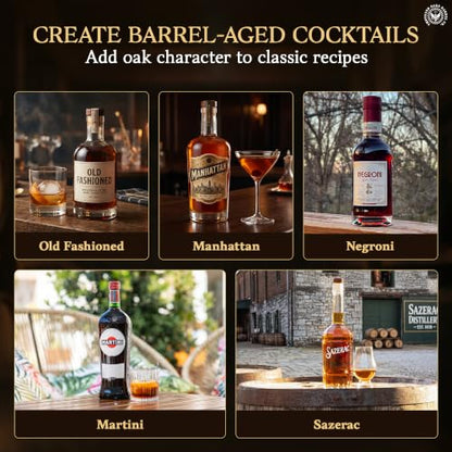 2 Liter Oak Aging Barrel with Wood Stand, Bung & Spigot - Mini Whiskey Barrels for The Home Alcohol Distiller, Moonshiner & Winemaker - Age Cocktails, Bourbon, Whisky, Tequila, Rum, Mead Wine (2L) - size: 2 Liter