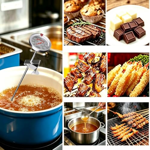 Candy & Deep Fry Thermometer, Stainless Steel Probe with 2" Large Dial & Pot Clip – Temperature Guide for Candy Making, Confectionery, Frying, BBQ, Chocolate, Jam