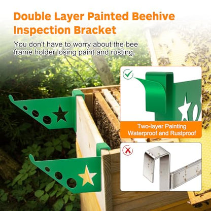 Bee Hive Stand, 4 PCS Beehive Frame Holder, Green 2-layer Painted Metal Bee Hive Frame Grip Perch, Portable Beehive Inspection Bracket Rack Supports Shelf, Beekeeping Supplies Hive Tool for Apiarist - color: Green-4pcs