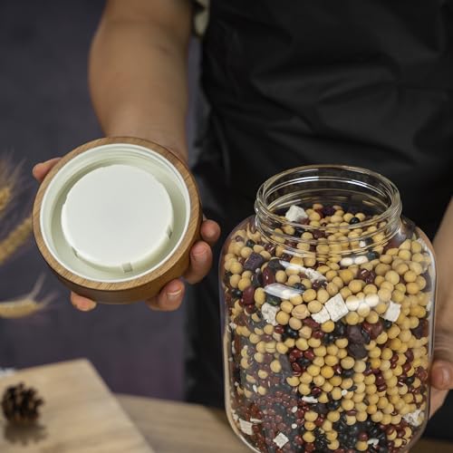 1PC Glass Storage Jars with Airtight Lids, 45 fl oz (1400ml) coffee container with Wooden Lid, Glass Pantry Canister for Beans, Rice, Sugar and etc - color: clear-（1PC，45 FL.OZ/1400ML）
