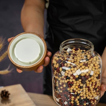 1PC Glass Storage Jars with Airtight Lids, 45 fl oz (1400ml) coffee container with Wooden Lid, Glass Pantry Canister for Beans, Rice, Sugar and etc - color: clear-（1PC，45 FL.OZ/1400ML）