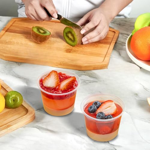TashiBox Plastic Portion Cups with Lids [5.5 oz-100 Sets] Souffle Cups, Jello Shot Cups, Condiment Sauce Containers For Sampling, Sauce, Snack or Dressing - size: 5.5oz-100Sets
