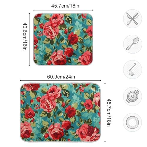 Kcldeci Red Green Rose Dish Drying Mat Kitchen Drying Pad Dish Draining Mat Dish Rack Drainer Pad 16 x 18 - color: Woman, size: 16x18in