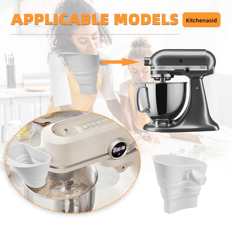 Flour Funnel for Kitchen Aid&Cream Scraper Set, Silicone Food-Grade | Stand Mixer | Leak-Proof Large Capacity Collapsible Design (red, Extended * 2 + Cream Scraper Set) - color: red, size: Extended * 2 + cream scraper set