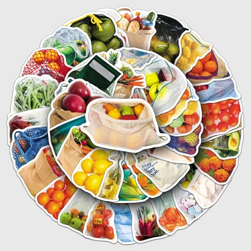 50 Pcs Bagged Food -Fruit and Vegetable Stickers Pack - Cute Cartoon Produce Decals in a Bag for Kids Learning, Kitchen Labels, Healthy Eating - Teacher & Parent Supplies (Bagged Food) - color: Bagged Food