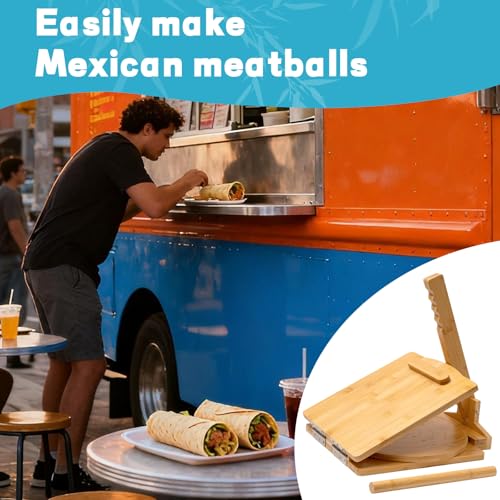 NEW Wooden Corn Tortilla Press,10 Inch Corn Tortilla Press, Built-In Rotating Disc Double Press, Comes With 50 Sheets Of Parchment Paper And A Rolling Pin, Suitable For Making Pancake, Chicken Wrap
