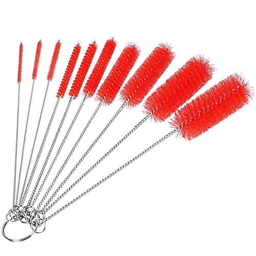 CiaraQ Bottle Cleaning Brushes, 8 Inch Nylon Tube Brush Set | Red Cleaner for Narrow Neck Bottles Cups with Hook, Set of 10pcs. - color: Red, size: 8.0 Inch (10pcs)