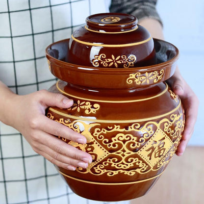 ULTECHNOVO Earthenware Pickle Jar 4lb Thickened Ceramic Chinese Kimchi Crock with Sealed Lid for Vegetable Fermenting and Sauerkraut Storage, Traditional Pottery Jar for Home Use