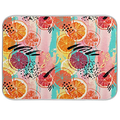 Absorbent Dish Drying Mat for Kitchen Counter - Colorful Sliced Orange and Lemon Microfiber Drying Pad, Reversible Drainer Mats for Countertop, Medium 16 x 18 inch - color: 18 Colorful lemon and orange slices, size: M