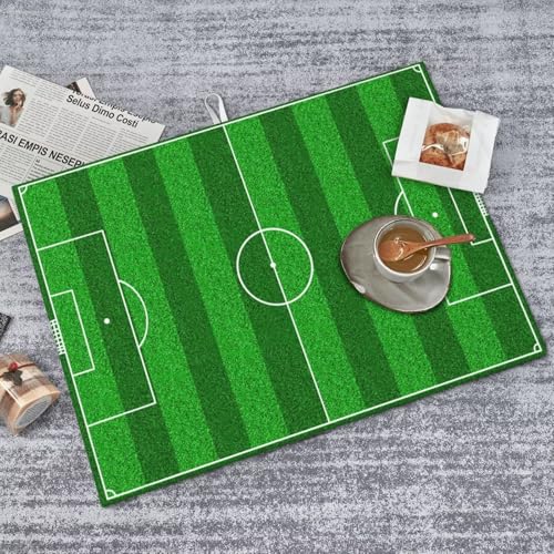 Soccer Field Dish Drying Mat for Kitchen Counter 18 x 24 inch Soccer Dish Drainer Rack Mats with Hanging Loop Football Dishes Drainer Pads Green Pitch Print Drying Pad for Cafe Bar Countertop - color: Dark Green