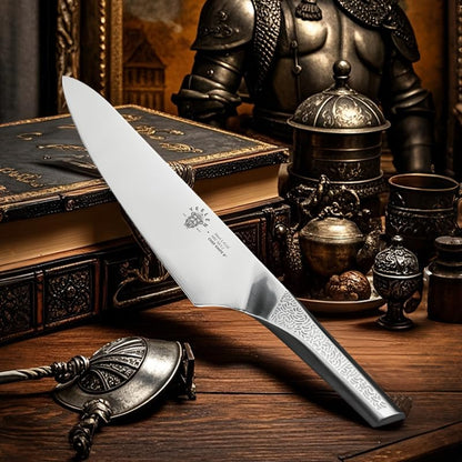 All Steel Chef Knife with Mirror Finish Blade, 8 inch German 1.4116 Steel Kitchen Knife, Anti-Slip Handle, Lightweight Cutting & Cooking Knife for Meat, BBQ & Daily Kitchen Use - style: All Steel Chef Knife