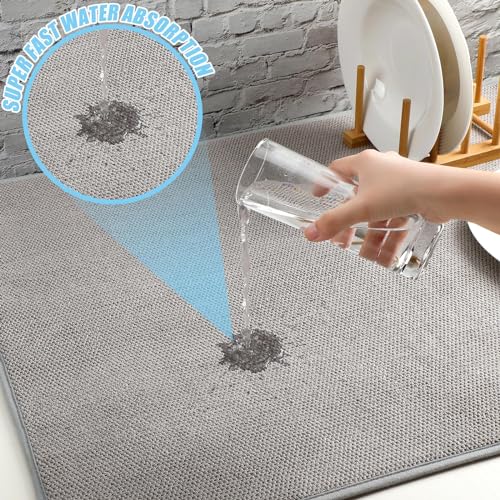 Hushee 2 Pack Extra Large Dish Drying Mats, 30" x 24" XL Microfiber Absorbent Dish Drainer Mats for Kitchen Countertop, Quick Dry Plate Mat for Dishes, Cups, Pots and Glassware