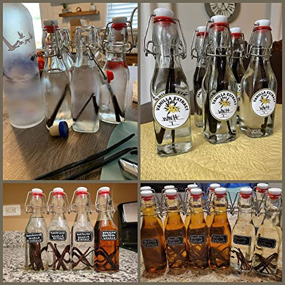 Vanilla Extract Bottles [8.5 oz, 6-Pack] – Flip Top Swing Top Glass Bottles for Homemade Extracts, Kombucha, Coquito, Juice – Airtight Leak-Proof Caps with Funnel, Extra Gaskets, Labels & Marker - size: 8.5oz - 6 Pack