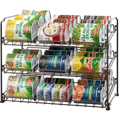 Simple Houseware Stackable Can Organizer Rack for Pantry/Cabinet – 11.5" D x 17" W x 13.75" H, Holds 36 Cans, 3-Tier Can Food Storage Dispenser, Bronze - color: Bronze