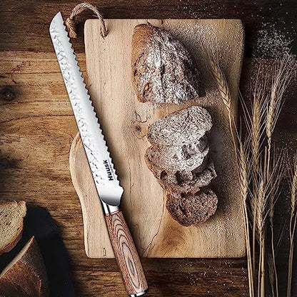 Huusk Japanese Sourdough Bread Knife - 10" Sharp Bread Slicing Knife for Homemade Cake Toast Bagel, Stainless Serrated Long Knives for Fruit Vegetable Watermelon, Gift Idea for Men Women Baking Lover