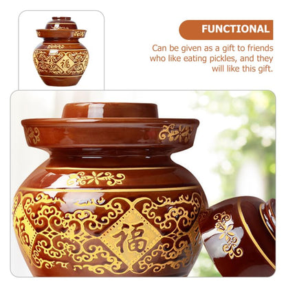ULTECHNOVO Earthenware Pickle Jar 4lb Thickened Ceramic Chinese Kimchi Crock with Sealed Lid for Vegetable Fermenting and Sauerkraut Storage, Traditional Pottery Jar for Home Use