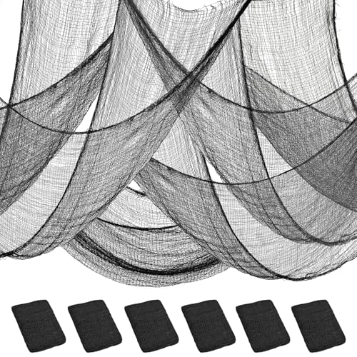 Legigo 6 Pack Black Halloween Creepy Cloths Cheesecloths, Spooky Black Mesh Fabric Cheese Cloths for Crafts, Scary Gauze Fabric for Party Supplies Home Wall Doorway Outdoor Yard Decor - color: Black, size: 6 Pack