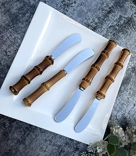 4 Pieces Set Butter knife, Pate Knife Cheese Spreader, Thick and Smooth blades, Strong Heavy for butter spreaders Home Restaurant Party breakfast (bamboo handle) - color: bamboo