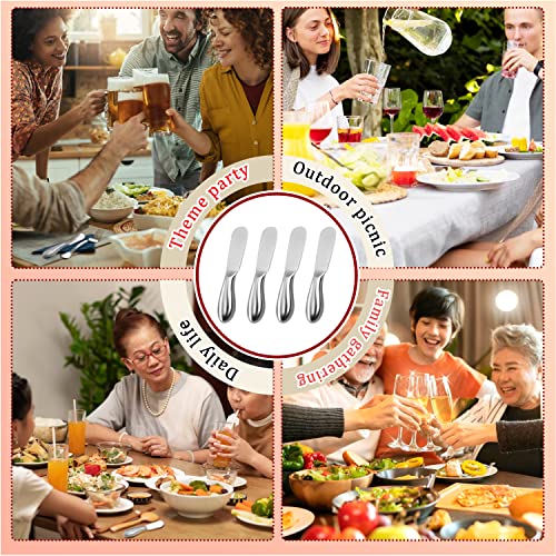 Butter Knives 4 Pieces Stainless Steel Cheese Butter Spreader Knife Set for Cold Butter, Cream Cheese, Jam, Pastry, Charcuterie, Multipurpose Kitchen Gadgets - color: Silver04