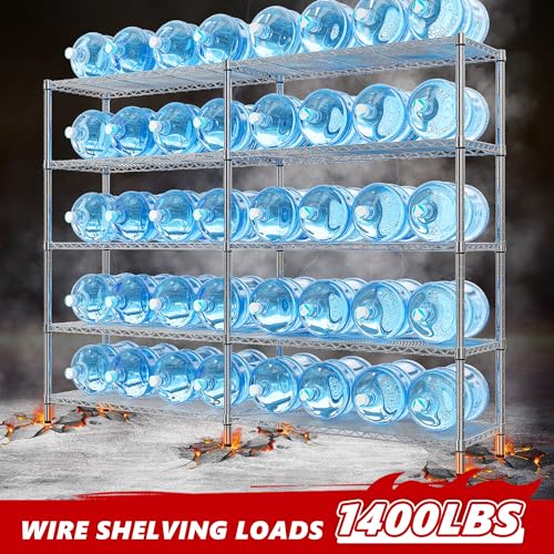 REIBII 58" W Storage Shelves Wire Shelving 1400LB Metal Shelves for 5 Tier Shelving Unit with Shelf Adjustable Garage Shelving Rack for Pantry Kitchen Garage, 58" W x 59" H x 13.8" D, Chrome - style: Chrome-13.8"D x 58"W x 59"H-5 Tier