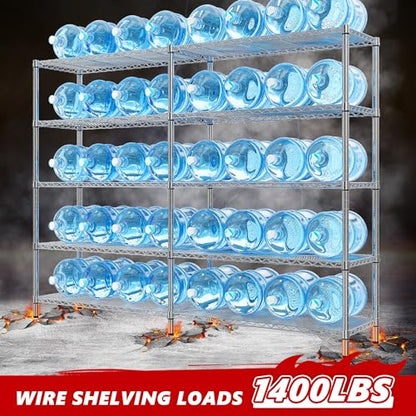 REIBII 58" W Storage Shelves Wire Shelving 1400LB Metal Shelves for 5 Tier Shelving Unit with Shelf Adjustable Garage Shelving Rack for Pantry Kitchen Garage, 58" W x 59" H x 13.8" D, Chrome - style: Chrome-13.8"D x 58"W x 59"H-5 Tier