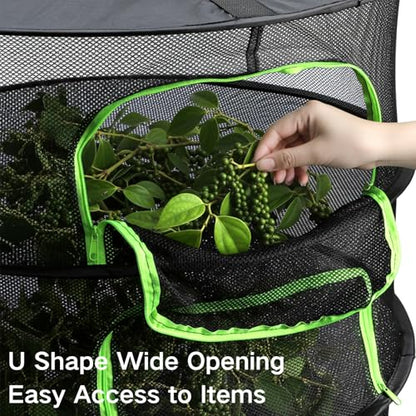 Coloch 6 Layer Herb Drying Rack with Zipper, Foldable Food Drying Net Collapsible Hanging Seed Drying Mesh with Garden Shear, Hook, Bag, for Plant, Seed, Bud, Fruit, Food, 23.6”x47”