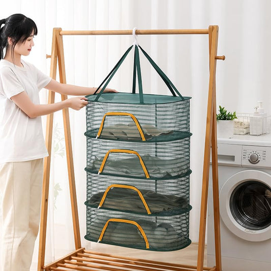 Herb Drying Rack 4 Layer Hanging Design with Green Zippers for Dehydrating, Indoor and Outdoor Pruning Shears Included Plants, Seeds, Buds Outdoor, Hydroponics (Green net Bag) - color: Green Net Bag