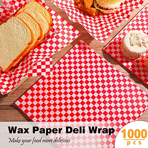 Spakon 1000 Sheets Wax Deli Paper Sheets for Food 12 x 12 Inch Checkered Dry Waxed Deli Basket Liners for Sandwich Wrapping, Food Basket Liners, Picnic party(Red-white) - color: Red-White
