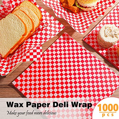 Spakon 1000 Sheets Wax Deli Paper Sheets for Food 12 x 12 Inch Checkered Dry Waxed Deli Basket Liners for Sandwich Wrapping, Food Basket Liners, Picnic party(Red-white) - color: Red-White