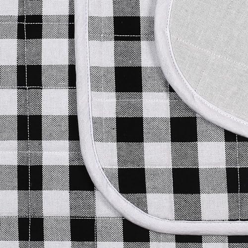 Ramanta Home Buffalo Plaid Check Dish Drying Mat Set of 2 Black - 18x24 Inches, Cotton Top Cover Absorbent Dish-Drying Mats For Sink, Dishwasher | Extra Large Kitchen Countertop Protector Dishes Pad - color: Black-White