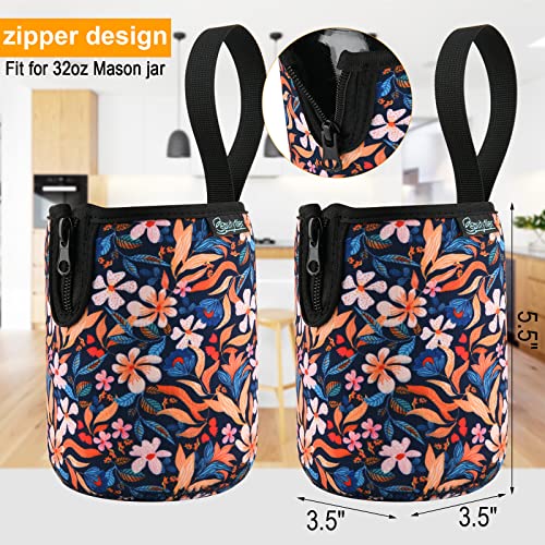 Beautyflier Mason Jars 32oz Wide Mouth Sleeve Regular Mouth Mason Jars Insulators Drinking Glass Coolers Sprouting Jars Blackout Sleeve (Colorful Flowers) - color: Colorful Flowers