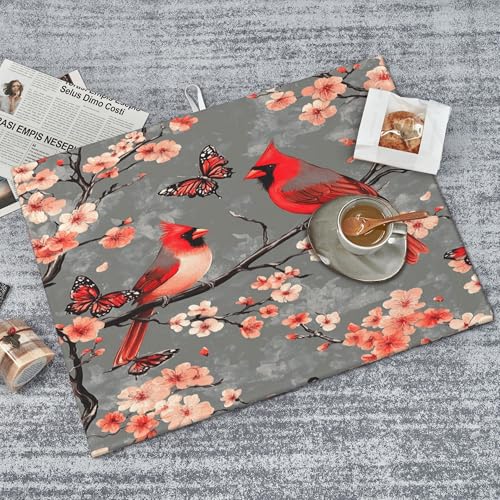 Cardinal Birds Dish Drying Mat for Kitchen Counter Microfiber Super Absorbent Non-Slip Dish Drying Pad for Countertops Dishes Utensils Stylish Quick-Dry Machine Washable 18x24 Inch - color: Cardinal Birds