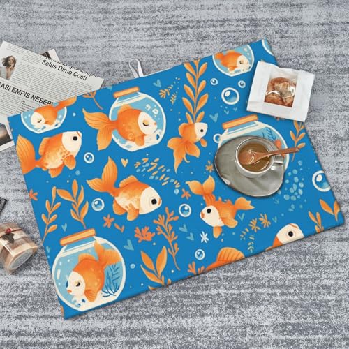 Cute Fish Fishbowl Leaf Dish Drying Mat for Kitchen Counter Microfiber Absorbent Reusable Washable 18x24in - color: Cute Fish Fishbowl Leaf