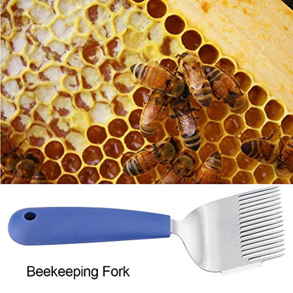 Stainless Steel Plastic Handle Bee Uncapping Fork Hive Tool Bee Equipment for Honeycomb Wax Cap Removal Drone Brood Extraction and Beehive Health Inspection in Beekeeping
