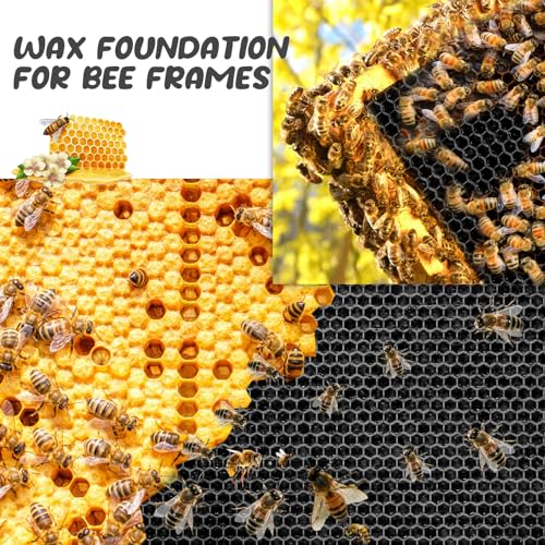 20 Pcs Beehive Waxed Coated Foundation Wax for Bee Frames Plastic Portable Honeycomb Sheet Beeswax Coated Foundation Sheet Beehive Equipment Fit Deep Frame (Black) - color: Black
