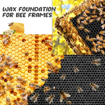 20 Pcs Beehive Waxed Coated Foundation Wax for Bee Frames Plastic Portable Honeycomb Sheet Beeswax Coated Foundation Sheet Beehive Equipment Fit Deep Frame (Black) - color: Black