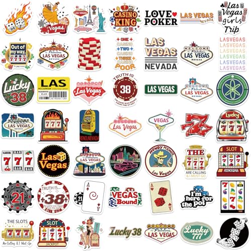 50Pcs Las Vegas Stickers, Cute Nevada Las Vegas City Waterproof Vinyl Laptops Decorative Decals, WLJIAO Kids Girls Water Bottles Luggage Journal Phone Guitar Party Gift Graffiti Sticker Pack - color: Las Vegas