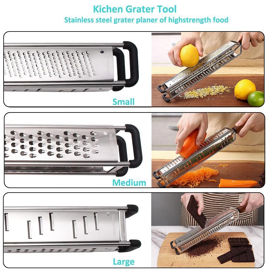 3 in 1 Cheese Grater Zester Citrus Lemon 304 Stainless Steel Zester Versatile Sharp Tool for Parmesan Cheese Ginger Garlic Nutmeg Chocolate Vegetables Fruits 15'' - color: L-Black
