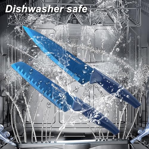 Wanbasion Blue Stainless Steel Knife Set, Sharp Kitchen Knife Set Professional, Kitchen Knife Set Dishwasher Safe with Covers for Cooking - color: Blue