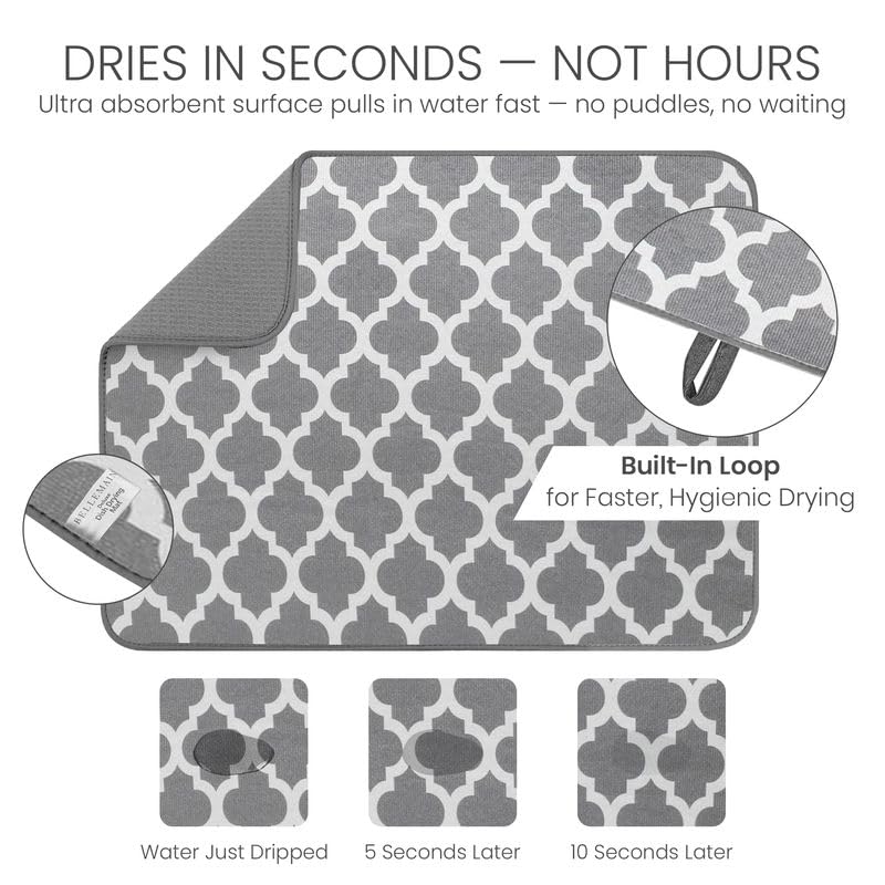 Bellemain XL Dish Mat 24" x 17" ( LARGEST MAT ) Microfiber Dish Drying Mat , Super absorbent ( Trellis ) - color: Trellis, size: 17" x 24"
