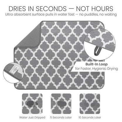 Bellemain XL Dish Mat 24" x 17" ( LARGEST MAT ) Microfiber Dish Drying Mat , Super absorbent ( Trellis ) - color: Trellis, size: 17" x 24"
