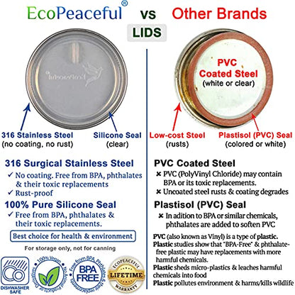 316 Surgical Stainless Steel Mason Jar Lids WIDE Mouth - Rust-proof, Airtight, Leak-proof, BPA-Free, PVC-free, Vegan, Reusable - Not for Canning - size: 12 Wide Mouth Lids- 3 3⁄8" outer Ǿ