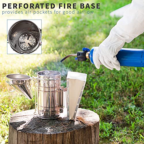 New Bee Hive Smoker Stainless Steel w/Heat Shield Beekeeping Equipment | Heat Shield, Beekeeping Equipment, Tool Kit - size: Medium