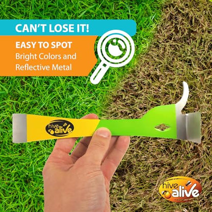 HIVE ALIVE 1 EZ Find Pro HiveTool – Heat Treated 3mm Thick for Lasting Strength - Beekeeper Tools for Prying, Lifting, and Scraping. Its Multi-Color Easily Stands Out in Green Vegetation and Scrub