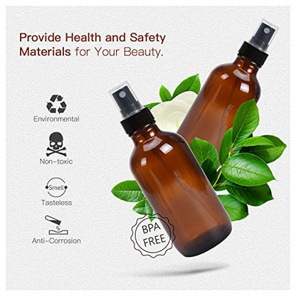ULG Fine Mist Sprayers 4 oz Amber Boston Bound Glass Bottles 8 Pieces Empty Spray Atomizer Aromatherapy Cosmetic Sprays Including Waterproof DIY Labels - color: Amber-2
