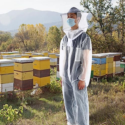 Haofy Bee Suit for Men Women Sting Proof Beekeeping Suit with Round Veil Hat Beekeeper Costume Ventilated Hood Bee Outfit for Backyard and beekeeping supplies (L)
