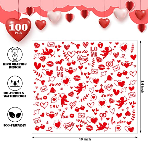 Valentine's Day Wax Paper for Food, 100 Pcs, 8.6 x 9.8 inches, Waterproof, Oil-proof, Sandwich Wrap, Candy Wrap, Picnic Basket Liners, Love Lock Pattern - color: Cupid