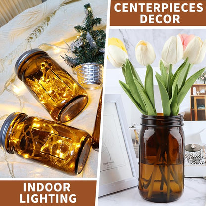 CARBLIN 2 Pack Mason Jars 32 oz, Amber Wide Mouth Canning Jars with Airtight Lids, Glass Pint Jars with Bands Labels Brush, Large Storage Quart Jars for Jam Fermenting Preserving - color: Amber